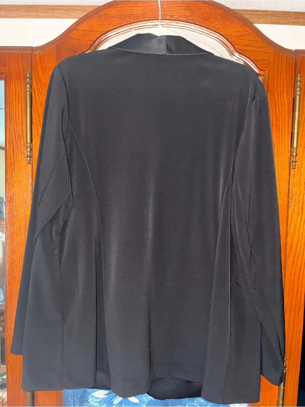 Susan Graver Black Satin-Lapel Blazer with Decorative Button